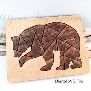Ours Puzzle SVG | Puzzle SVG Glowforge | Fichier de puzzle Glowforge | Puzzle animaux Svg | Fichier découpé au laser | Ours géométrique Svg | Casse-tête