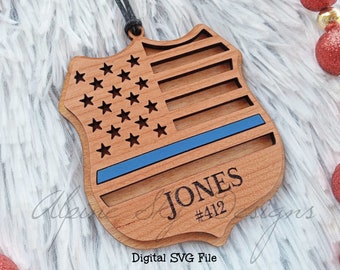 Blue Line Ornament SVG Glowforge | First Responder Ornament SVG | Police Officer Ornament Laser File | Glowforge Ornament Files | SVG Files