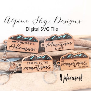 Mountain Keychains SVG | Glowforge Keychain SVG Files | Adventure Key Chain Svg | Keychain Laser Files | Glowforge Keychain Svg Bundle