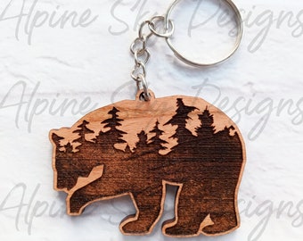 Bear Keychain SVG | Glowforge Keychain File | Glowforge Keychain SVG Files | Bear Laser Cut File Forest | Laser Files Keychains Keychain SVG