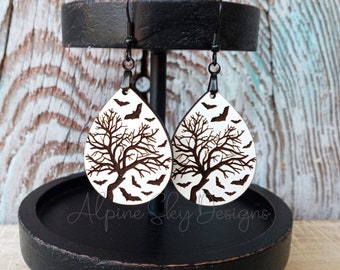 Spooky Tree & Bat Earrings SVG Halloween Earring SVG Laser Halloween Files Glowforge Bat Earring Svg Spooky Earring Svg Halloween Earrings