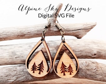 Tree Earrings SVG | Teardrop Earring SVG | Glowforge Earring Svg | Glowforge Earring Files | Evergreen Tree Svg | Laser Earring Files Forest