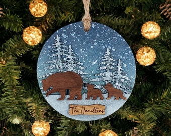 Bear Ornament SVG Glowforge Laser Bear Christmas Ornament SVG File Bear SVG Bear Family Cubs Glowforge Ornaments Svg Laser Layered Ornament