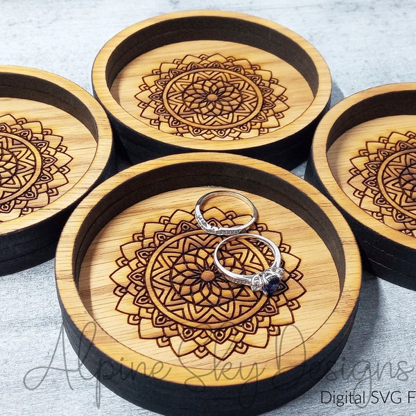 Mandala Ring Dish SVG | Trinket Tray SVG File | Glowforge Files | Mandala SVG Laser | Boho Svg Files | Ring Dish Svg Trinket Dish Glowforge