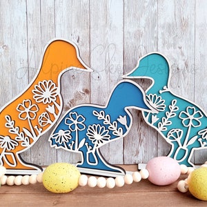 Patos florales SVG 1/8 / Patos florales de pie SVG Glowforge / Archivos SVG de Pascua para láser / Svg de Pascua Glowforge / Svg de pato / Flores florales
