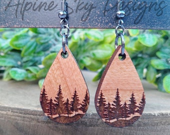Forest Teardrop Earrings SVG | Teardrop Earring SVG | Glowforge Earrings SVG | Mountain Earring Svg | Laser Earring Files | Glowforge Files