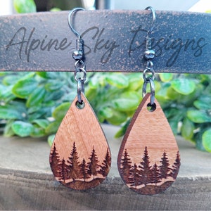 Forest Teardrop Earrings SVG | Teardrop Earring SVG | Glowforge Earrings SVG | Mountain Earring Svg | Laser Earring Files | Glowforge Files