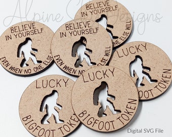 Lucky Bigfoot Tokens SVG Scrap Buster | Bigfoot Token SVG | Pocket Hug Svg Files | Bigfoot Svg Files Sasquatch Svg | Glowforge Files Laser