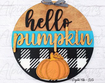 Fall SVG Files For Glowforge | Hello Pumpkin | Pumpkin SVG Laser | Fall Door Hanger SVG | Fall Door Hanger Laser File | Pumpkin Laser Files