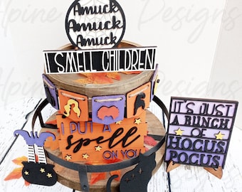 Hocus Pocus Tiered Tray SVG Glowforge | Halloween Tiered Tray SVG Files Glowforge Tiered Tray Files Fall | Tier Tray Laser Files Bundle SVG