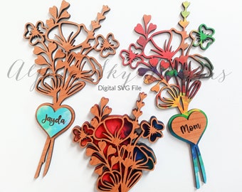 Customizable Floral SVG File Glowforge | Flower Bouquet SVG | Mothers Day SVG Laser | Mom Flower Svg | Mothers Day Glowforge Files Flowers