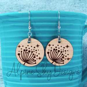 Engraved Dandelion Earrings SVG | Glowforge Earring Files | Dandelion SVG Files | Spring Earring Svg | Spring Earrings Svg Laser Floral