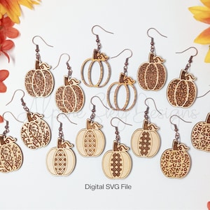 Pumpkin Earring SVG Bundle | Pumpkin Earrings SVG File | Glowforge Earring Files | Fall Earring Svg Laser | Leopard Pumpkin Earrings Rattan