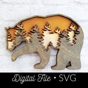 Bear Laser File | 3 Layers | Bear Glowforge SVG | Laser Cut Files | Glowforge Files | Glowforge SVG Files | Woodland Animals | Bear SVG File