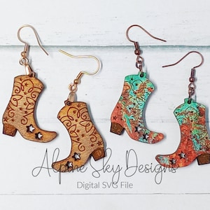 Cowboy Boot Earrings SVG | Cowgirl Boot Earring SVG | Cowgirl Boots SVG | Glowforge Earring Files | Western Earring Svg Laser | Earring Svg
