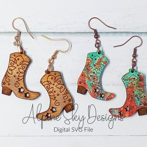 Cowboy Boot Earrings SVG | Cowgirl Boot Earring SVG | Cowgirl Boots SVG | Glowforge Earring Files | Western Earring Svg Laser | Earring Svg