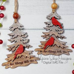 Kardinal Ornament SVG | Ich bin immer bei dir Ornament SVG | Gedenkstätte Ornament SVG | Glowforge Weihnachtsverzierungs-Svg-Dateien | Kardinal svg