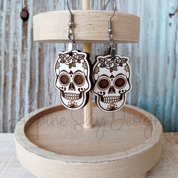 Sugar Skull Earrings SVG Glowforge Laser Earring Files Skull Earring SVG Glowforge Earring Files Skulls Sugar Skull Svg Halloween Goth Svg