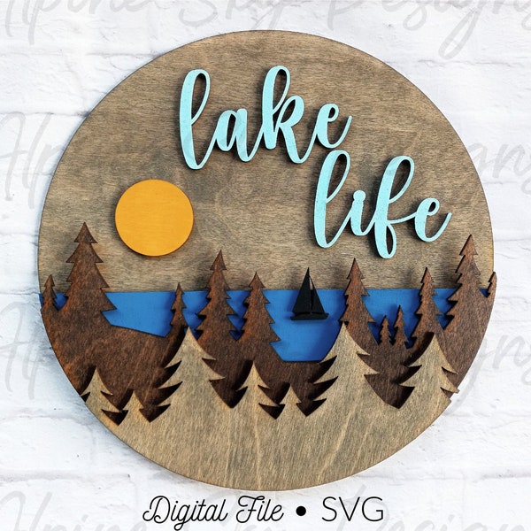 Lake Life SVG Laser Cut File For Glowforge | Laser Files | Lake SVG | Pine Trees | Glowforge Files | Glowforge SVG Files For Laser Cutting