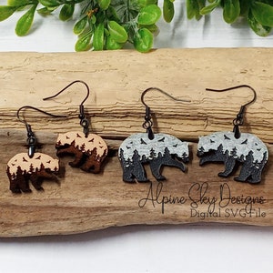 Bear Earring SVG 2 Sizes | Bear Earrings SVG | Bear Forest Svg | Bear Mountain Svg | Glowforge Earring Files | Laser Earring Svg Bear Svg