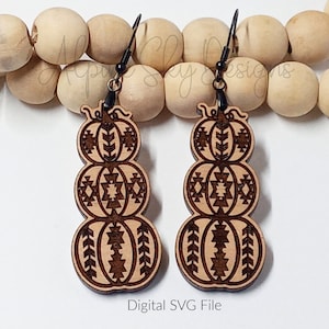 Stacked Pumpkin Earrings SVG | Aztec Pumpkin Earring SVG File | Glowforge Earring Files | Fall Earring Svg | Pumpkin Earrings Laser Cut File