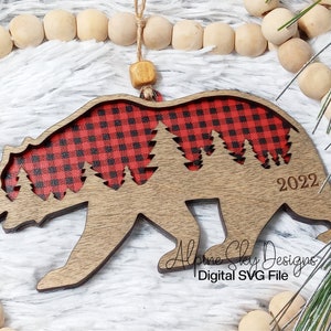 Bear Ornament SVG | Bear Christmas Ornament SVG | Glowforge Ornament Files | Glowforge Christmas Ornaments 2022 | Layered Ornament Svg Bear
