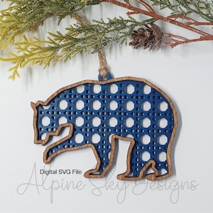 Bear Ornament SVG | Rattan Bear Christmas Ornament SVG | Glowforge Christmas Ornaments | Laser Ornament Files | Bear Ornament File Bear Svg