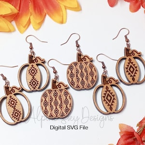 Aztec Pumpkin Earring SVG | Pumpkin Earrings SVG | Glowforge Earring Files Fall Earrings SVG | Pumpkin Earring Laser File Earring Svg Bundle