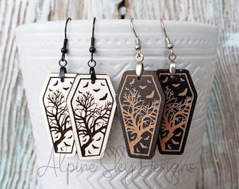Coffin Earring SVG Glowforge Laser Coffin Earrings SVG Halloween Earring Files Spooky Earrings SVG Spooky Tree Earring Svg File Coffin Svg
