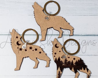 Wolf Keychain SVG Bundle | Wolf Keychains SVG | Keychain SVG Glowforge | Keychains Svg Laser | Wolf Svg Files | Glowforge Keychain Files