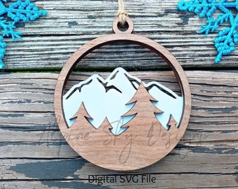 Mountain Ornament SVG For Glowforge | Christmas Ornament SVG Files | Ornament SVG Laser | Mountain Svg File Glowforge Christmas Files Cabin