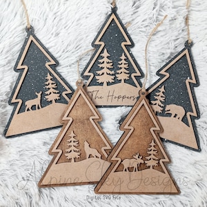 Christmas Ornament SVG Bundle | Glowforge Ornament Files | Deer Bear Wolf Moose Ornament SVG Laser | Ornaments SVG Glowforge | Woodland