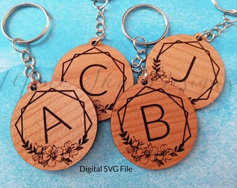 Floral Monogram Keychain SVG | Floral Keychain SVG | Letter Keychain SVG | Wristlet Svg | Keychain Laser File | Glowforge Keychain Svg Files