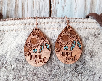 Hippie Soul Earrings SVG Hippie Earring SVG Hippie Soul Svg File Glowforge Boho Earring Svg Teardrop Earrings Laser Glowforge Files Floral