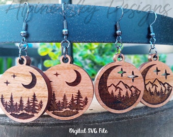 Mountain Earrings SVG | Moon Earring SVG | Forest Earrings | Glowforge Earring Files | Laser Earring File | Earring SVG | Glowforge Earrings