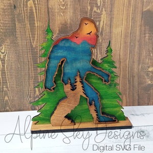Layered Bigfoot SVG File For Glowforge | Sasquatch SVG File | Bigfoot Laser File | Bigfoot Sign Svg | Mountain Svg | Layered Glowforge Files