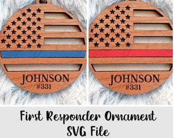 First Responder Ornament File | Police Ornament SVG | Thin Blue Line SVG | Police Officer Ornament Svg | Blue Line Flag SVG Glowforge Files