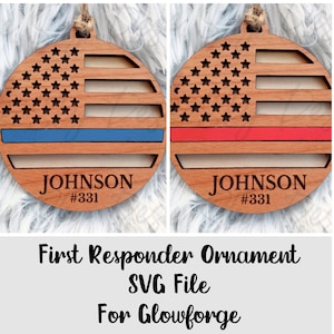 First Responder Ornament File | Police Ornament SVG | Thin Blue Line SVG | Police Officer Ornament Svg | Blue Line Flag SVG Glowforge Files