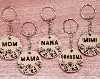 Paquete SVG de llavero floral Glowforge / Archivos de llavero Glowforge / Llavero de mamá Svg / Archivos de llavero de mamá Laser / Llaveros Svg Flores silvestres