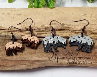 Bear Earring SVG 2 Sizes | Bear Earrings SVG | Bear Forest Svg | Bear Mountain Svg | Glowforge Earring Files | Laser Earring Svg Bear Svg