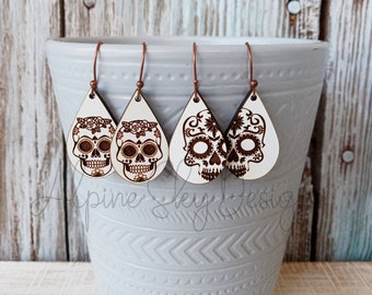 Skull Earring SVG Bundle Teardrop Earrings SVG Skulls Glowforge Earring Files Sugar Skull Earring Svg Laser Skull Earrings Goth Earring Svg