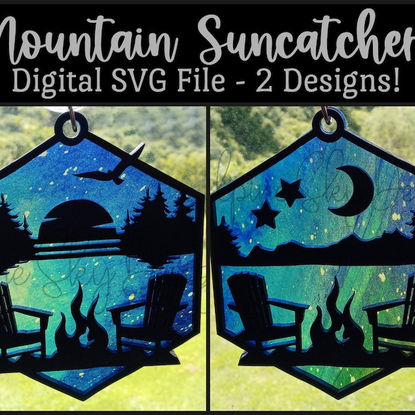 Mountain Suncatcher SVG For Glowforge | Sun Catcher SVG For Laser | Suncatchers SVG File | Mountain Svg Files | Glowforge Files Camping Svg