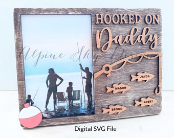 Picture Frame SVG File | Hooked On Daddy SVG | Father's Day Fishing Sign Svg | Glowforge Files | Father's Day Picture Frame SVG | Laser Svg