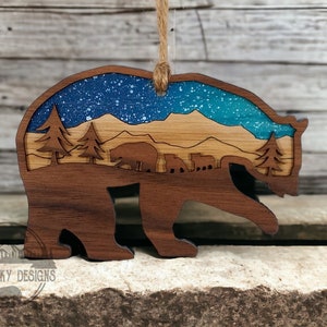 Bear Ornament SVG For Glowforge Laser Layered Bear Ornament SVG Bear Christmas Ornament SVG Layered Ornament Svg Mountains Mountain Ornament