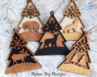 Glowforge Ornament SVG Set Of 5 | Christmas Ornament SVG For Laser | Christmas Ornament SVG Glowforge | Ornament Laser File Bundle | Cabin