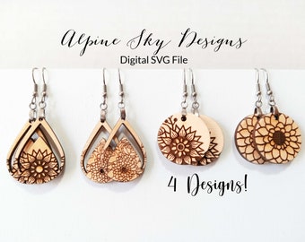 Floral Earring SVG | Flower Earring SVG | Glowforge Earrings Bundle | Earring SVG Bundle | Floral Earrings Svg Glowforge Earring Files Laser