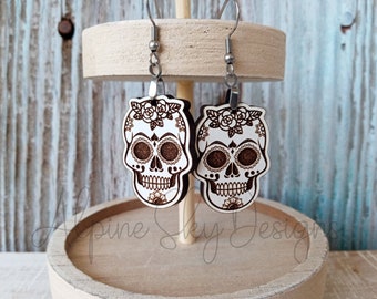 Sugar Skull Earrings SVG Glowforge Laser Earring Files Skull Earring SVG Glowforge Earring Files Skulls Sugar Skull Svg Halloween Goth Svg