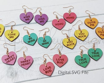Valentines Day Earrings SVG | Candy Heart Earrings SVG Bundle | Glowforge Earrings | Laser Earring Svg | Valentines Earring Files Hearts