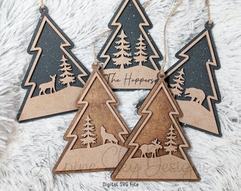 Christmas Ornament SVG Bundle | Glowforge Ornament Files | Deer Bear Wolf Moose Ornament SVG Laser | Ornaments SVG Glowforge | Woodland