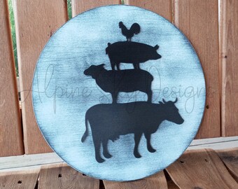 Round Farmhouse Sign SVG | Farm Animals SVG File | Stacked Farm Animals SVG | Glowforge Files | Farmhouse Laser Files | Farm Door Hanger Svg